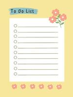 cute yellow to do list template with flowers for bullet journal, digital planner, and print vector