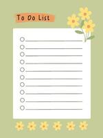 cute green to do list template with flowers and leaves for bullet journal, digital planner, and print vector