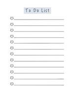 cute simple to do list template for bullet journal, digital planner, and print. printable checklist planner. vector