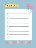 cute blue to do list template with flowers and leaves for bullet journal, digital planner, and print vector
