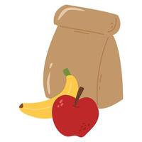 Lunch Bag in Paper Bag with Apple and banana vector