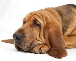 bloodhound, It's getting sleepy. isolated on a white background photo