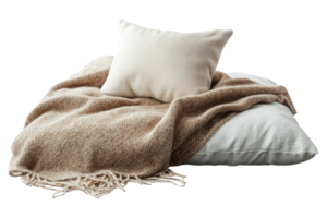 Cozy warm wool blanket and soft pillow on bed png