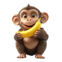 Playful monkey enjoying banana in jungle setting png