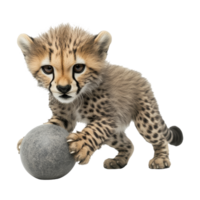 Cheetah cub playing with ball in natural setting png