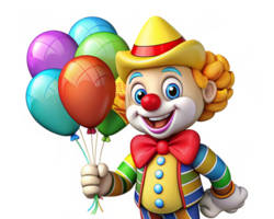 Jolly clown displaying colorful balloons at a party png