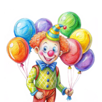 Smiling clown with balloons in a celebratory pose png