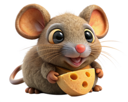 Joyful mouse with a wedge of cheese png