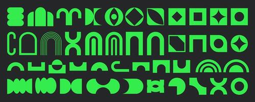 Modern retro pop art neon symbol set, minimal futuristic funky element collection, abstract swiss aesthetic silhouette shape , basic decorative brutalist figure in trendy vintage 90s design. vector