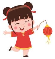Cheerful Girl with Lantern Illustration vector