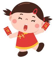 Cheerful Baby girl with Red Envelopes for Chinese New Year vector