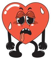 Cartoon Heart Character tired with Sweaty Expression vector