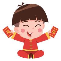 Cheerful Boy with Red Envelopes for Chinese New Year vector