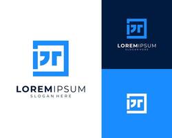 Initial Letter PR Lettering Monogram Square Frame Simple Minimalist Logo Design Illustration vector