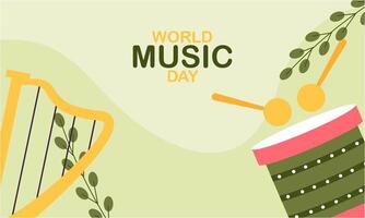 Flat world music day background with musical instruments vector