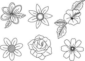 A set of flowers coloring pages vector