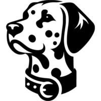 Tattoo of serious Dalmatian dog head in monochrome. Dalmatian dog border defender portrait side view. Engraving minimalistic image in black ink drawing on white background vector