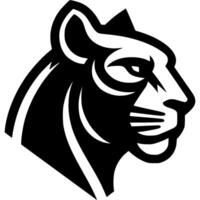 Tattoo of angry wildcat head in monochrome. Wildcat muzzle side view. Engraving minimalistic image in black ink drawing on white background vector