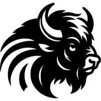 Tattoo of bison head in monochrome. Wild bison side view. Engraving minimalistic image in black ink drawing on white background vector
