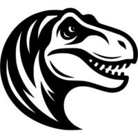 Tattoo of angry tyrannosaurus side view head in monochrome. Wild predatory dinosaur in madness. Engraving minimalistic image in black ink drawing on white background vector