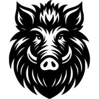 Tattoo of angry wild boar head in monochrome. Wild wild boar front view. Engraving minimalistic image in black ink drawing on white background vector