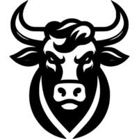 Tattoo of angry young determined bull front view head in monochrome. Wild bull front view. Engraving minimalistic image in black ink drawing on white background vector