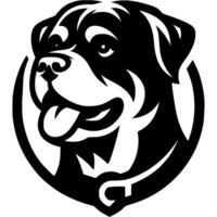 Tattoo of serious Rottweiler dog head in monochrome. Rottweiler dog border defender portrait side view. Engraving minimalistic image in black ink drawing on white background vector