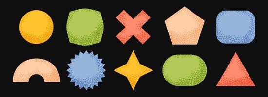 Bright sticker shape collection. Primitive geometric label element pack. Kid textured patch element bundle. Set of abstract dotted blank badges for price tag and sale promotion vector