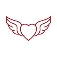 Valentines Day Icon - Heart with Wings in Minimal Outline Design vector