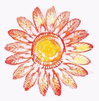 Flower art for kids hand monoprinting on paper make graphic . vector