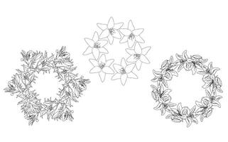 Beautiful wreaths of graceful lilies for your design. Small set. Doodle style. vector