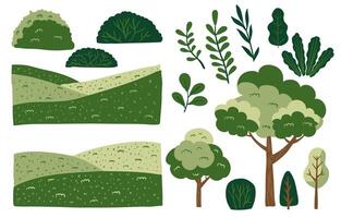 grass,tree and mountain landscape element object for spring season vector