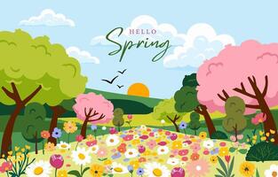 Spring landscape background with flower vector