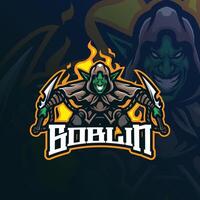Goblin mascot logo design with modern illustration concept style for badge, emblem and t shirt printing. Goblin illustration with sword in hand. vector