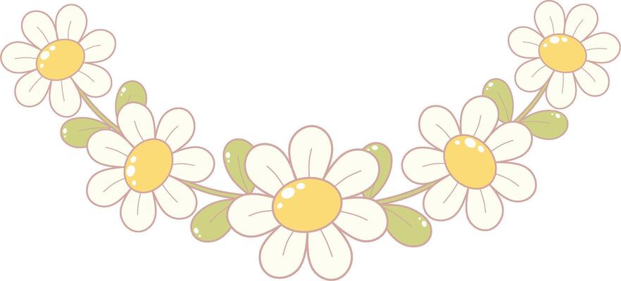 Daisy Flower Round Border Frame. Simple and Cute Style Illustration.