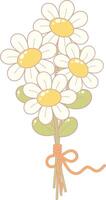Daisy Flower Bouquet with Ribbon. Simple and Cute Style Illustration. vector