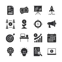A set of business icons including a goal, a laptop, a calendar, a microphone vector