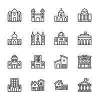 Collection icon graphic of buildings in various styles and sizes vector