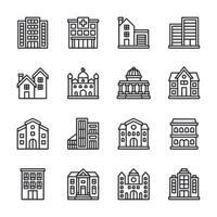 A collection of buildings in various styles, including a hospital, a school vector