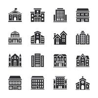 A collection of buildings in various styles, including a church, a school vector