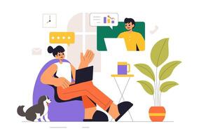 Design of Remote Work Productivity with Flextime and Flexibility from a Home Office in Flat Style vector
