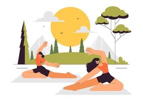 Yoga and Meditation Retreat Illustration for Relaxation and Mindfulness in a Flat Style Background vector