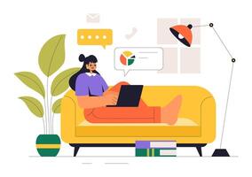 Flexible Remote Working Environment Illustration Featuring Productivity from Home in a Flat Style vector
