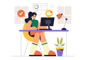 Flat Style Illustration of a Remote Work Setup with Balanced Lifestyle and Home Productivity vector