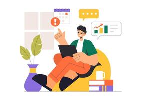 Remote Working Productivity Illustration with a Comfortable Home Office Environment vector
