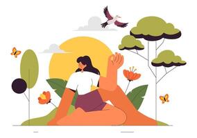 Illustration of a Yoga Getaway with Meditation and Breathing Exercises in a Flat Design vector