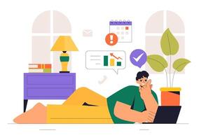 Home Office Setup Illustration for Flexible Remote Work and Productivity in a Flat Cartoon Style Background vector