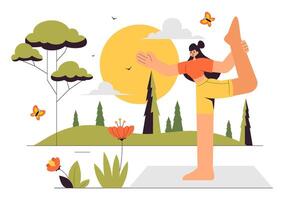 Yoga and Wellness Retreat Illustration Featuring Relaxation Techniques in a Flat Style Design vector