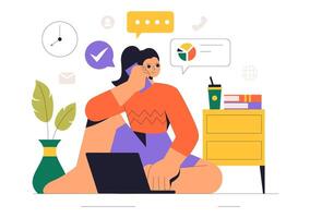 Remote Work Life Balance Illustration with Flextime and Home Office Design in a Flat Cartoon Background vector