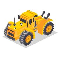 Isometric yellow tractor isolated on white background. Single object. Large modern agricultural tractor. vector